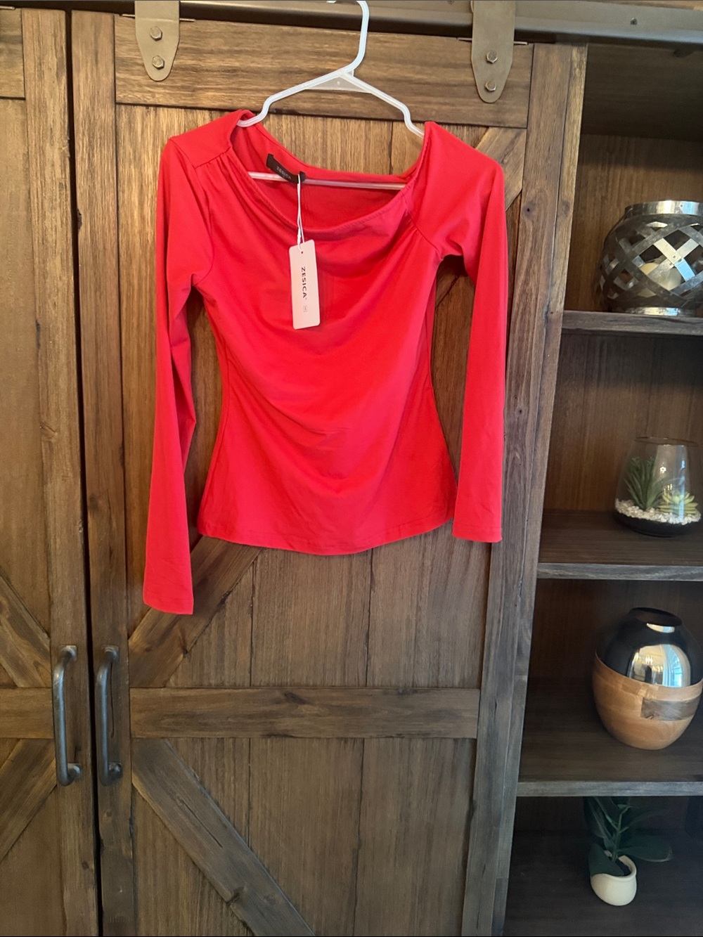 Scoop Neck Long-Sleeve Top in Vibrant Red